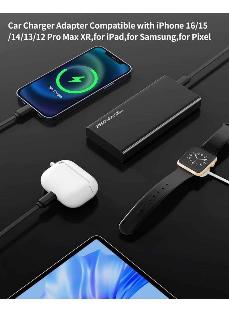 Retractable Car Charger, 4 in 1 Fast Charging Car Charger USB-C & USB-A, Retractable Cables Compatible with iPhone - Image 4